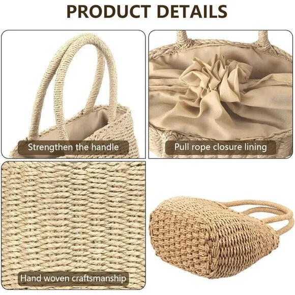 Straw Hobo Crossbody Bag Rattan Beach Purse for Women Vacation Fashion - Picture 6 of 6